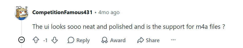 Reddit comment describing the ConvertFast interface as polished