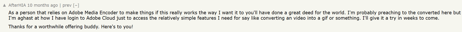 Hacker News comment describing ConvertFast as a worthwhile offering